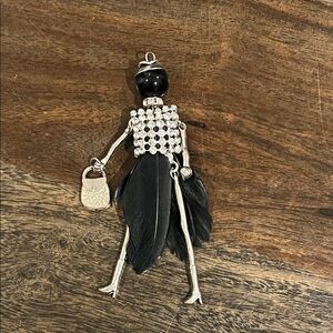 Classy Woman Rhinestone Feather Charm Pendant